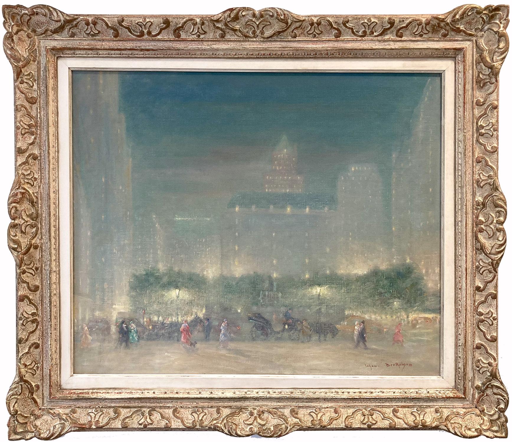 Figurative Painting de Johann Berthelsen - "Atardecer en la Grand Army Plaza" Pintura al óleo impresionista 5th Ave NYC Lienzo