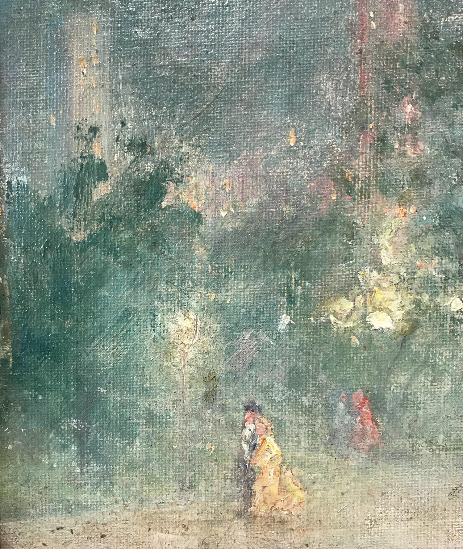 Peinture à l'huile impressionniste « Central Park Nocturne » représentant des personnages de Central Park NYC en vente 1