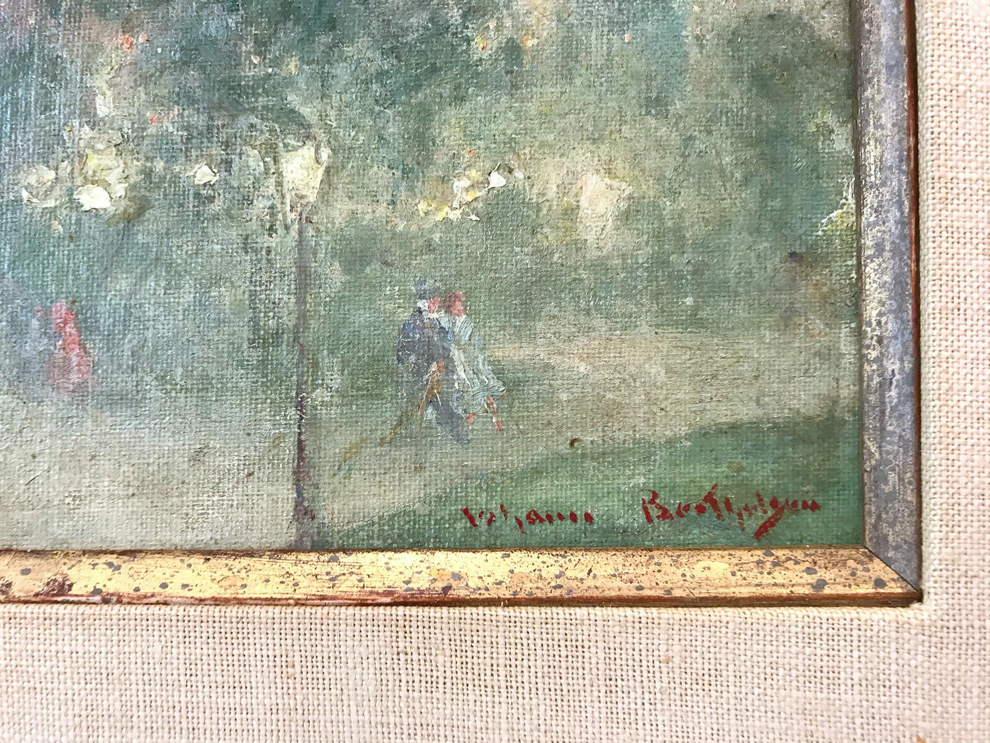 Peinture à l'huile impressionniste « Central Park Nocturne » représentant des personnages de Central Park NYC en vente 2