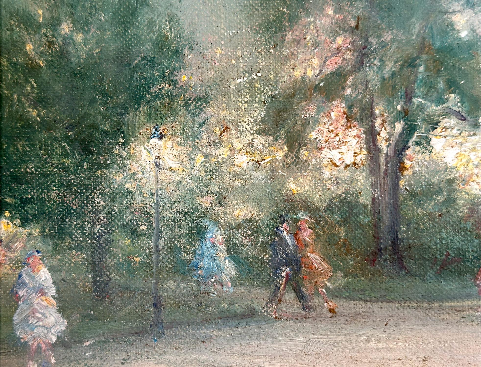 Una joya impresionante y un ejemplo pertinente de las encantadoras escenas neoyorquinas de Berthelsen. Aquí encontramos un camino de Central Park de noche y los edificios de Manhattan representados en el fondo lejano con estallidos de colores que