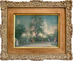 Vintage "Central Park Nocturne" Impressionist Oil Painting Figures in Central Park NYC