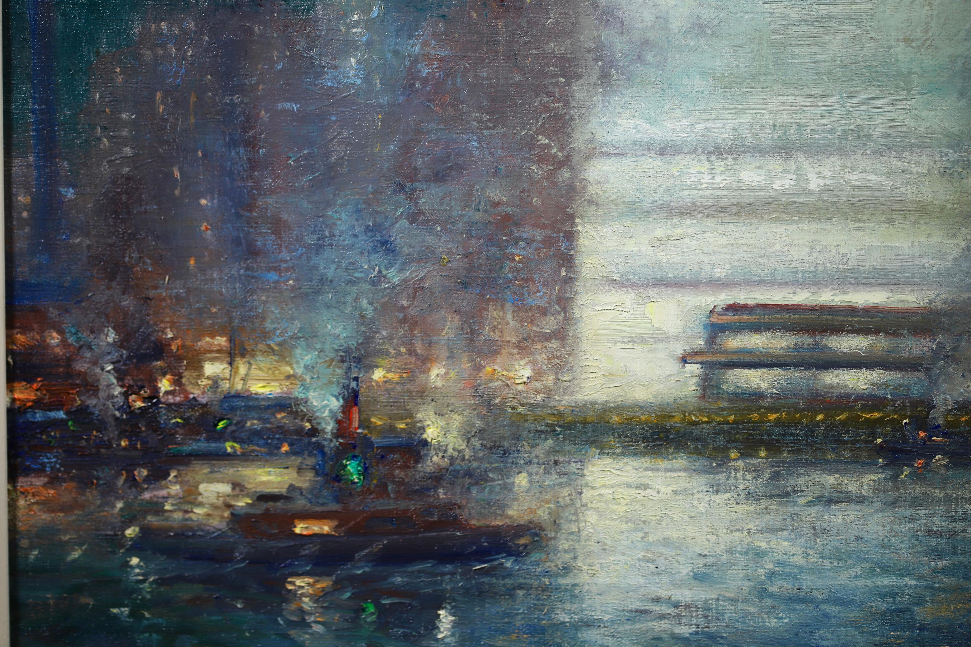 Abend - New York - Impressionistische Landschaft, Ölgemälde von Johann Berthelsen im Angebot 9