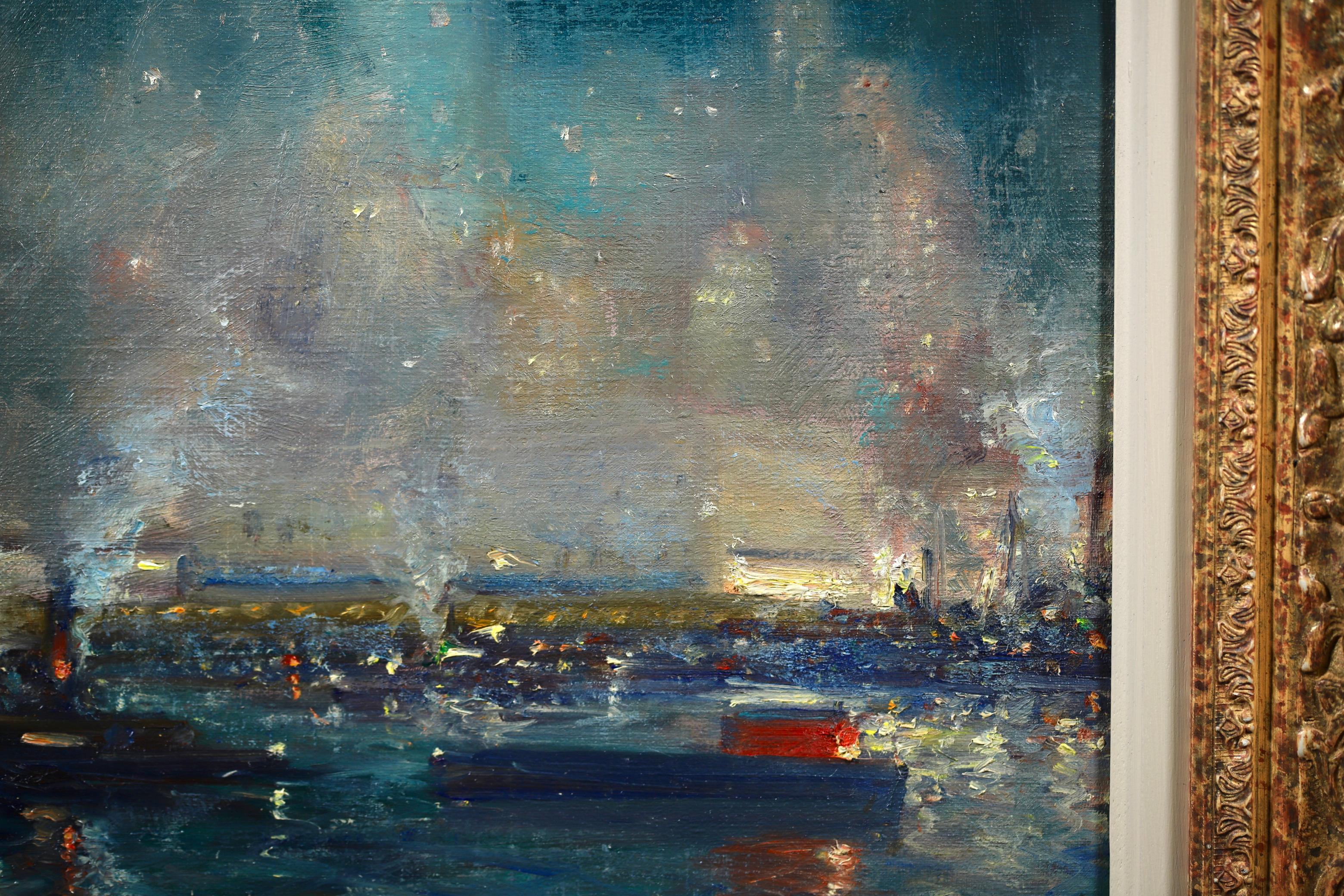 Abend - New York - Impressionistische Landschaft, Ölgemälde von Johann Berthelsen im Angebot 13
