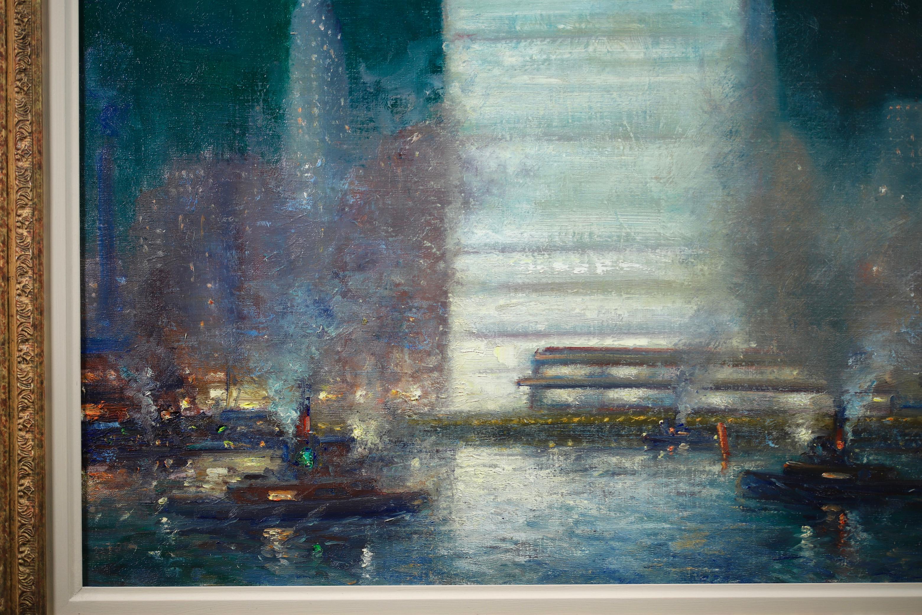 Evening - New York - Impressionist Landscape Oil Painting by Johann Berthelsen For Sale 3