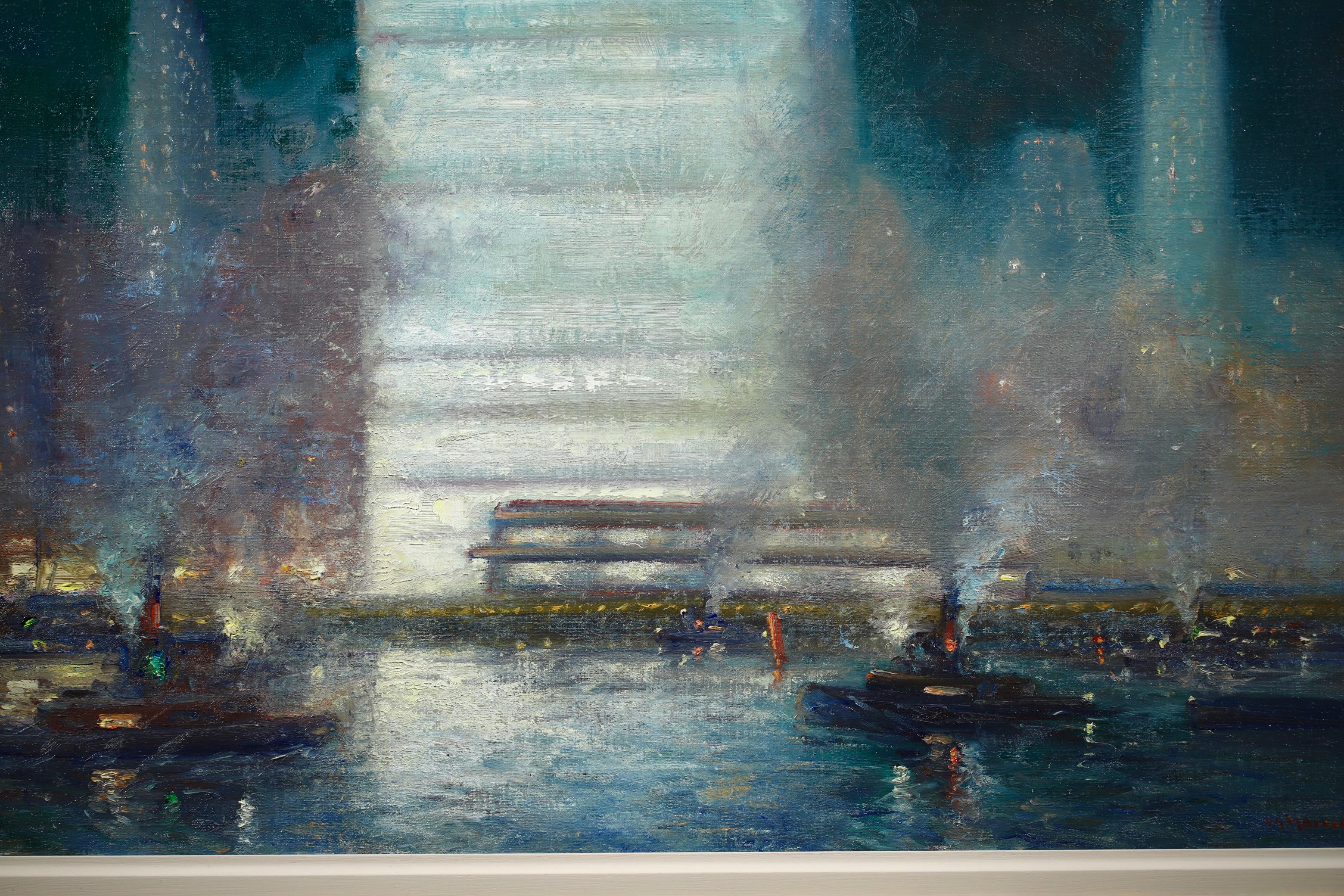 Abend - New York - Impressionistische Landschaft, Ölgemälde von Johann Berthelsen im Angebot 4