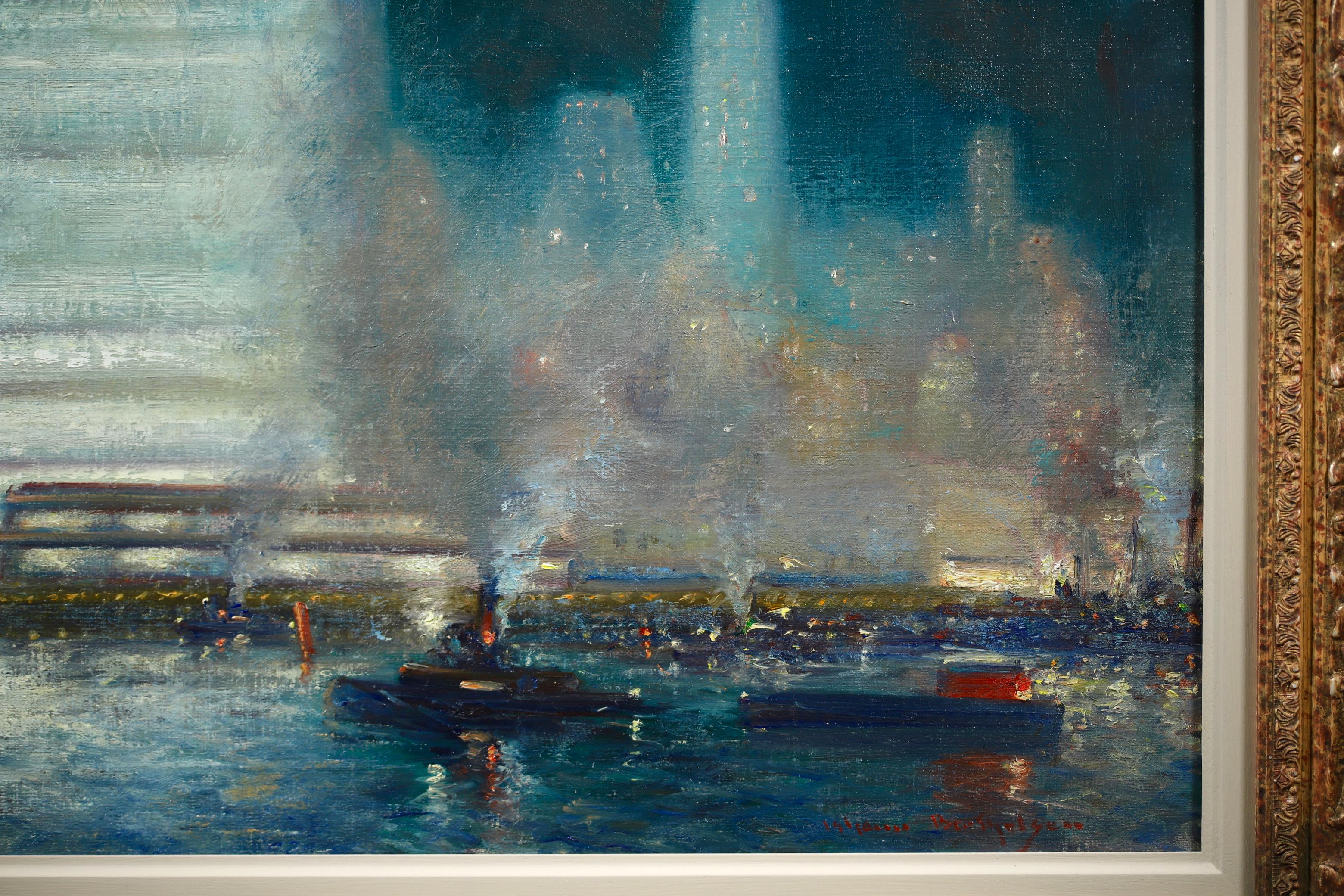 Abend - New York - Impressionistische Landschaft, Ölgemälde von Johann Berthelsen im Angebot 5