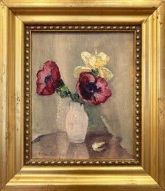 "Fleurs dans un vase blanc" Nature morte impressionniste à l'huile sur toile