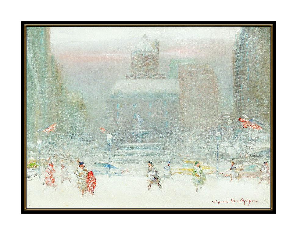 Johann Berthelsen Original New York City Painting Oil On Canvas Signed Snow Art For Sale 1