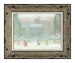 Vintage Johann Berthelsen Original New York City Painting Oil On Canvas Signed Snow Art