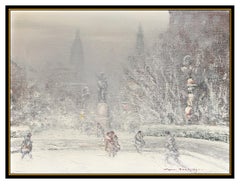 Johann Berthelsen Original New York Winter Scene Snow Painting Oil On Canvas Art