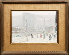 Johann Berthelsen Signed UN Building Winter Impressionist New York Street Scene