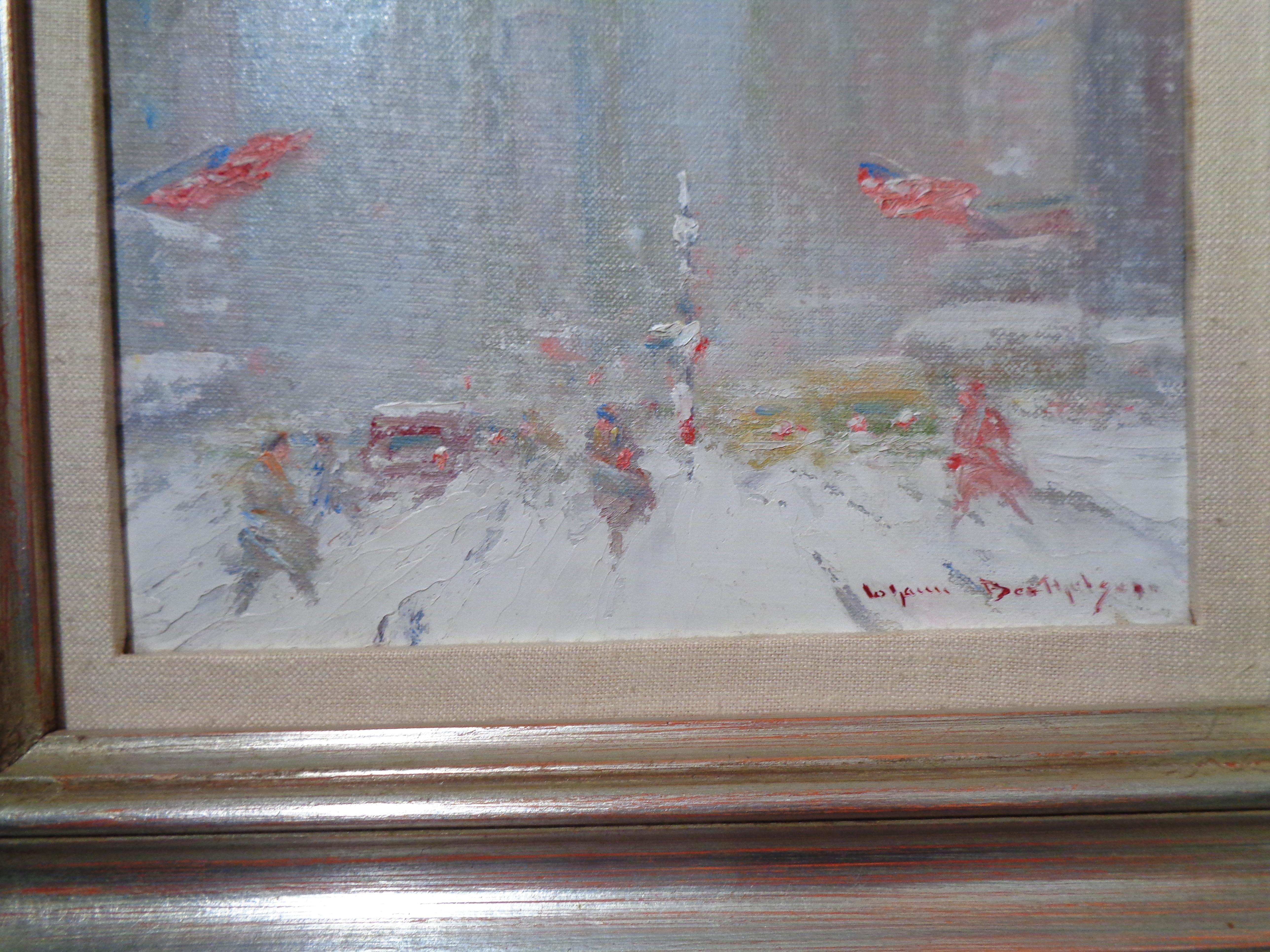 Johann Berthelsen, Times Sq, Period Oil Painting of New York City 1883-1972 For Sale 1
