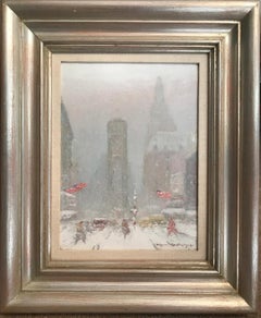 Antique Johann Berthelsen, Times Sq, Period Oil Painting of New York City 1883-1972