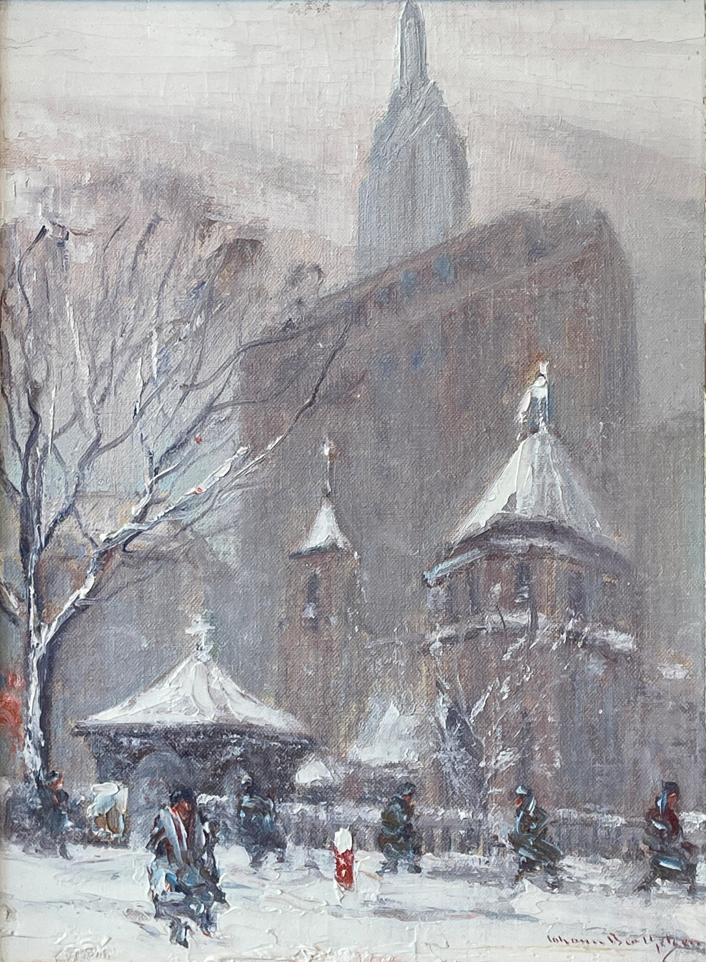 Johann Berthelsen
Little Church Around the Corner, circa 1950
Signed lower right
Oil on canvasboard
12 x 9 inches

Provenance:
Glasner Art Supply, New York
Lilac Gallery 
Private Collection, New Jersey (acquired directly from the above)

He was born