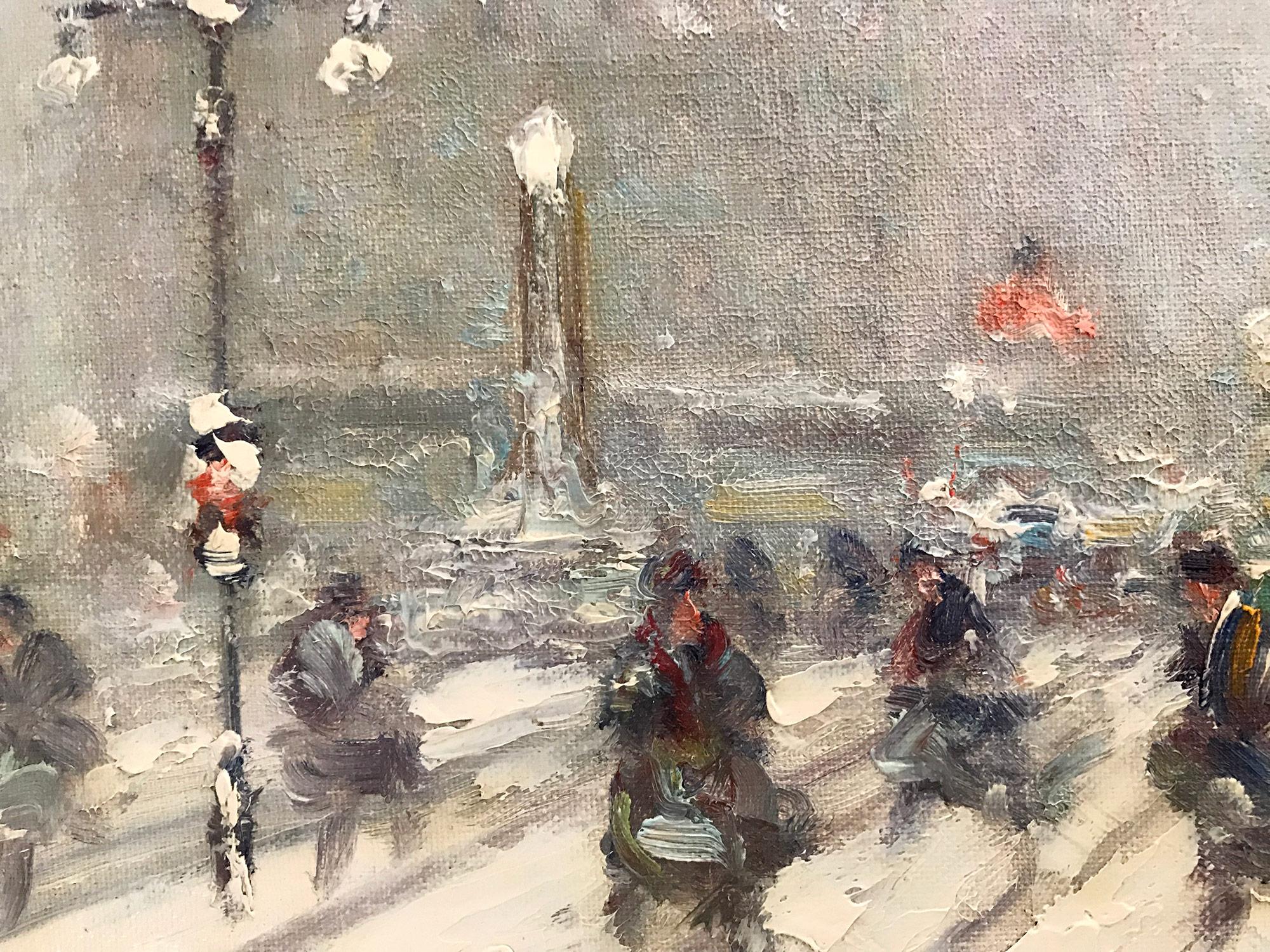 A truly stunning jewel and pertinent example of Berthelsen's charming New York City winter scenes depicting Madison Square Park on 5th Avenue and 23rd Street. An iconic scene that so many have come to love and cherish. The artist was truly a master