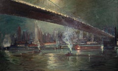 Vintage Moonlight over Brooklyn Bridge