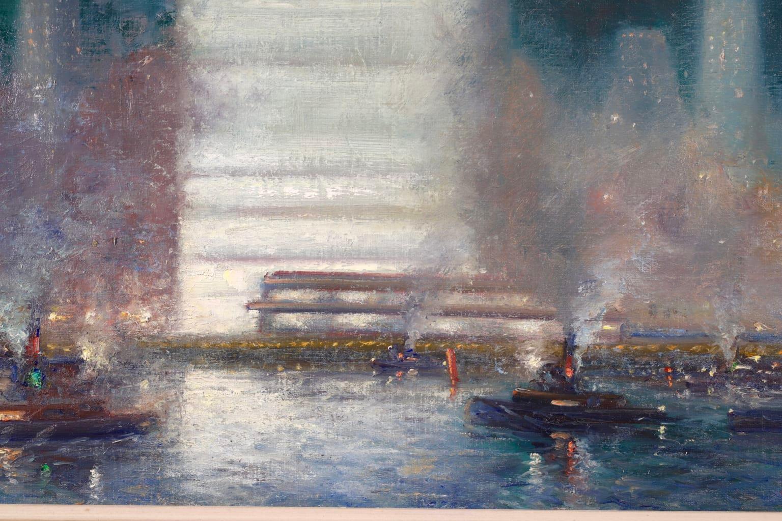 New York - Impressionist Oil, Night Riverscape by Johann Henrik Carl Berthelsen For Sale 5
