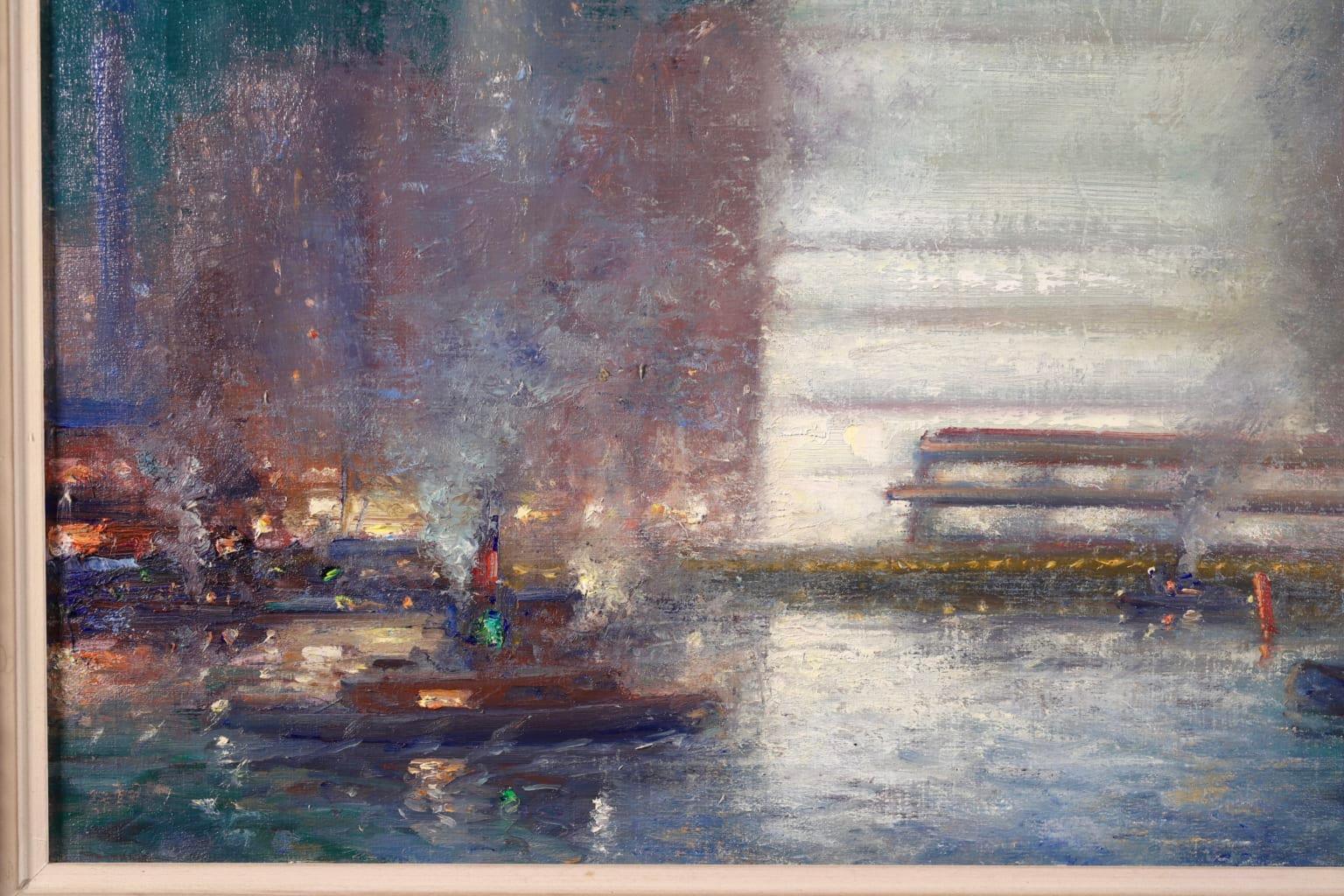 New York - Impressionist Oil, Night Riverscape by Johann Henrik Carl Berthelsen For Sale 6