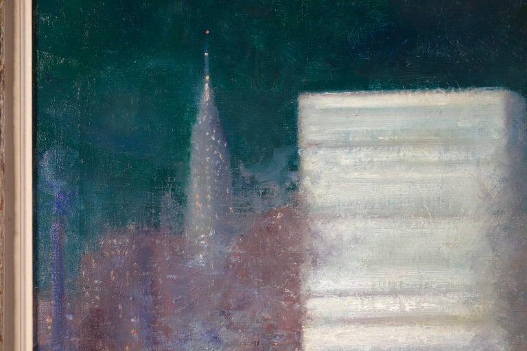 New York - Impressionist Oil, Night Riverscape by Johann Henrik Carl Berthelsen For Sale 7