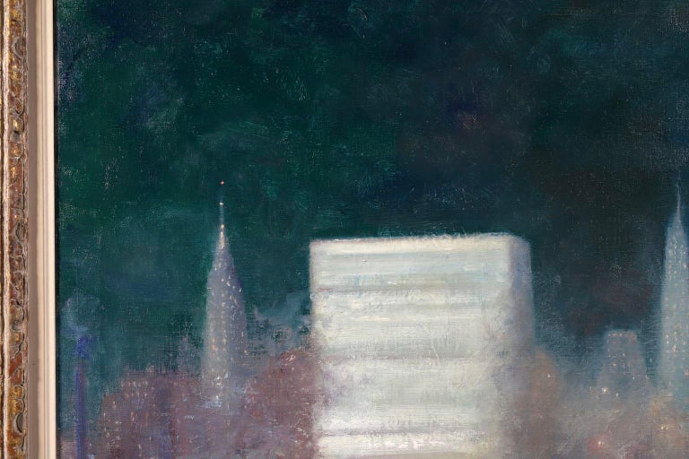 New York - Impressionist Oil, Night Riverscape by Johann Henrik Carl Berthelsen - American Impressionist Painting by Johann Berthelsen