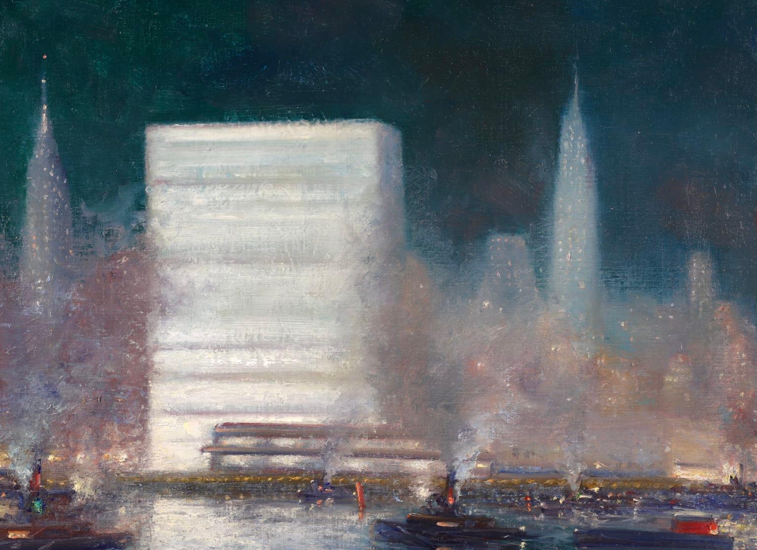 New York - Impressionist Oil, Night Riverscape by Johann Henrik Carl Berthelsen For Sale 2