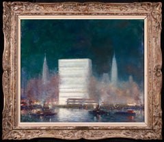 New York - Impressionist Oil, Night Riverscape by Johann Henrik Carl Berthelsen