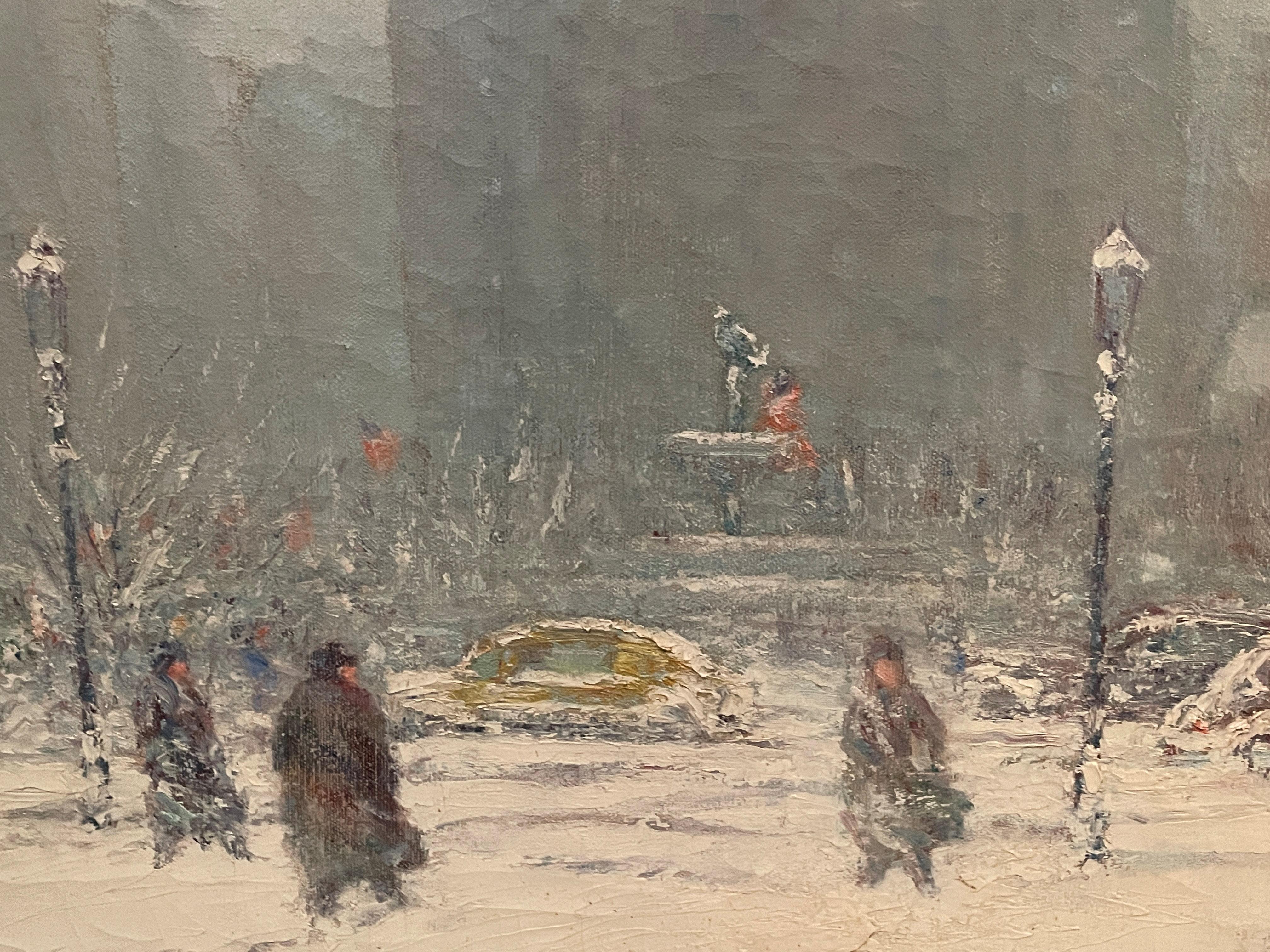 « Plaza Hotel in Winter » Johann Berthelsen, scène de neige de la ville de New York, paysage urbain en vente 3