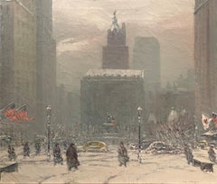„Plaza Hotel in Winter“ Johann Berthelsen, New Yorker Schneeszene, Stadtlandschaft