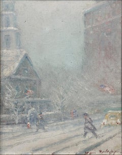 "Saint Paul's Chapel" Impressionist Winter Street Scene in Lower Manhattan NYC
