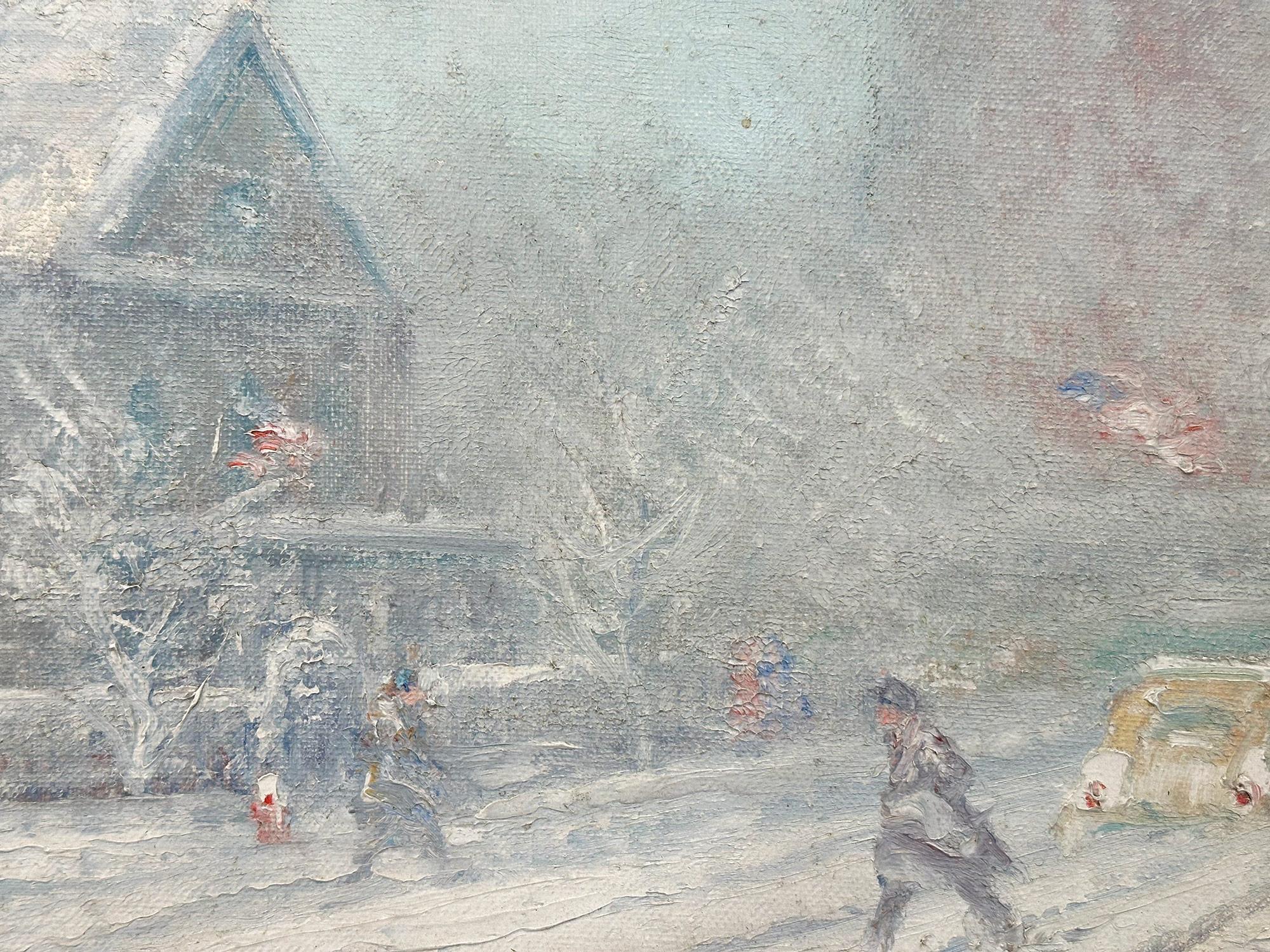« Saint Paul's Chapel » - Scène de rue d'hiver impressionniste dans le Lower Manhattan NYC - Impressionnisme américain Painting par Johann Berthelsen