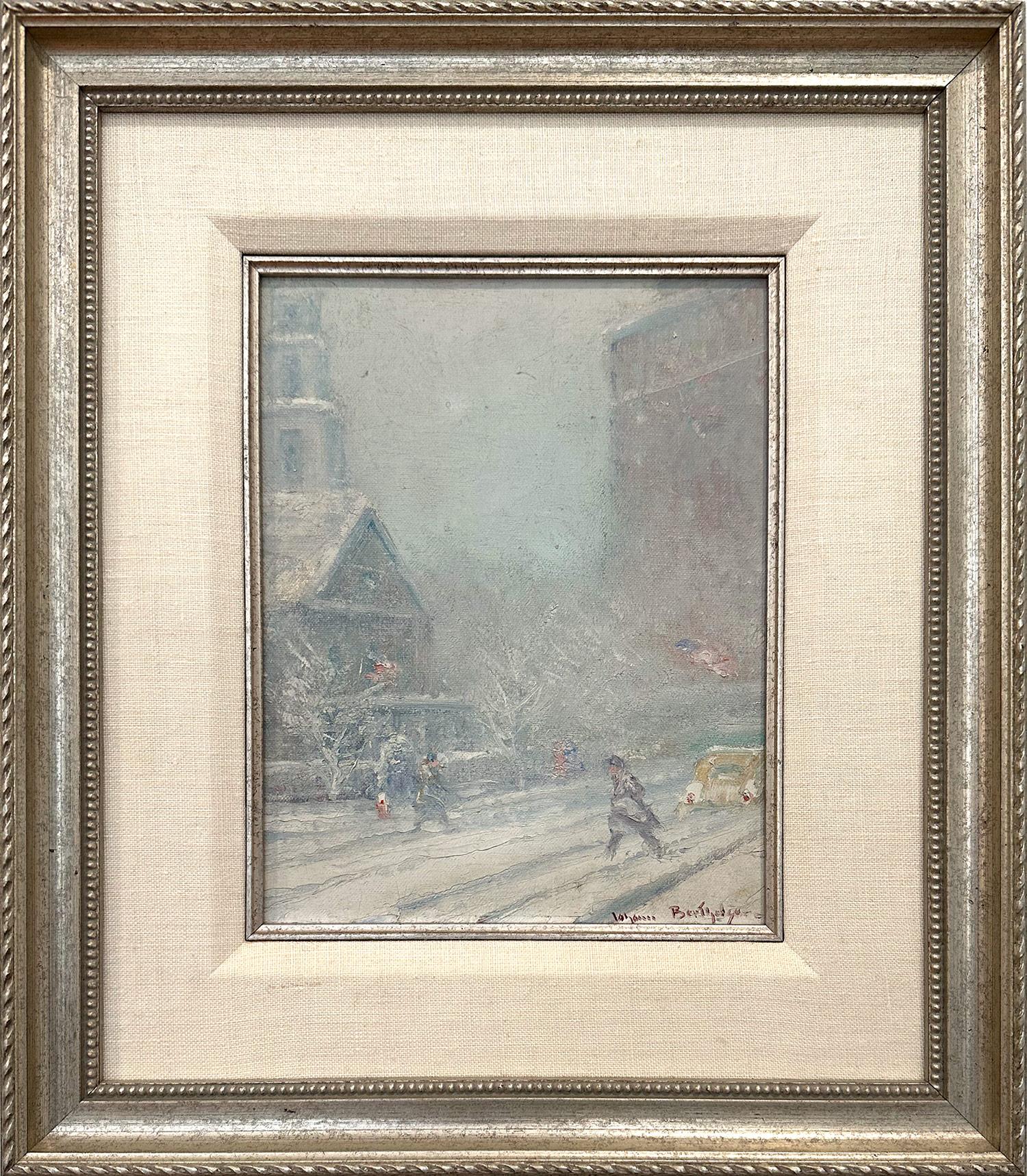 "Saint Paul's Chapel" Impressionist Winter Street Scene in Lower Manhattan NYC