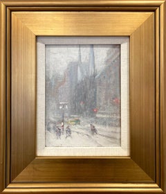 "St. Patrick's Cathedral" Impressionistische Schneestraßenszene Öl auf Leinwand Karton