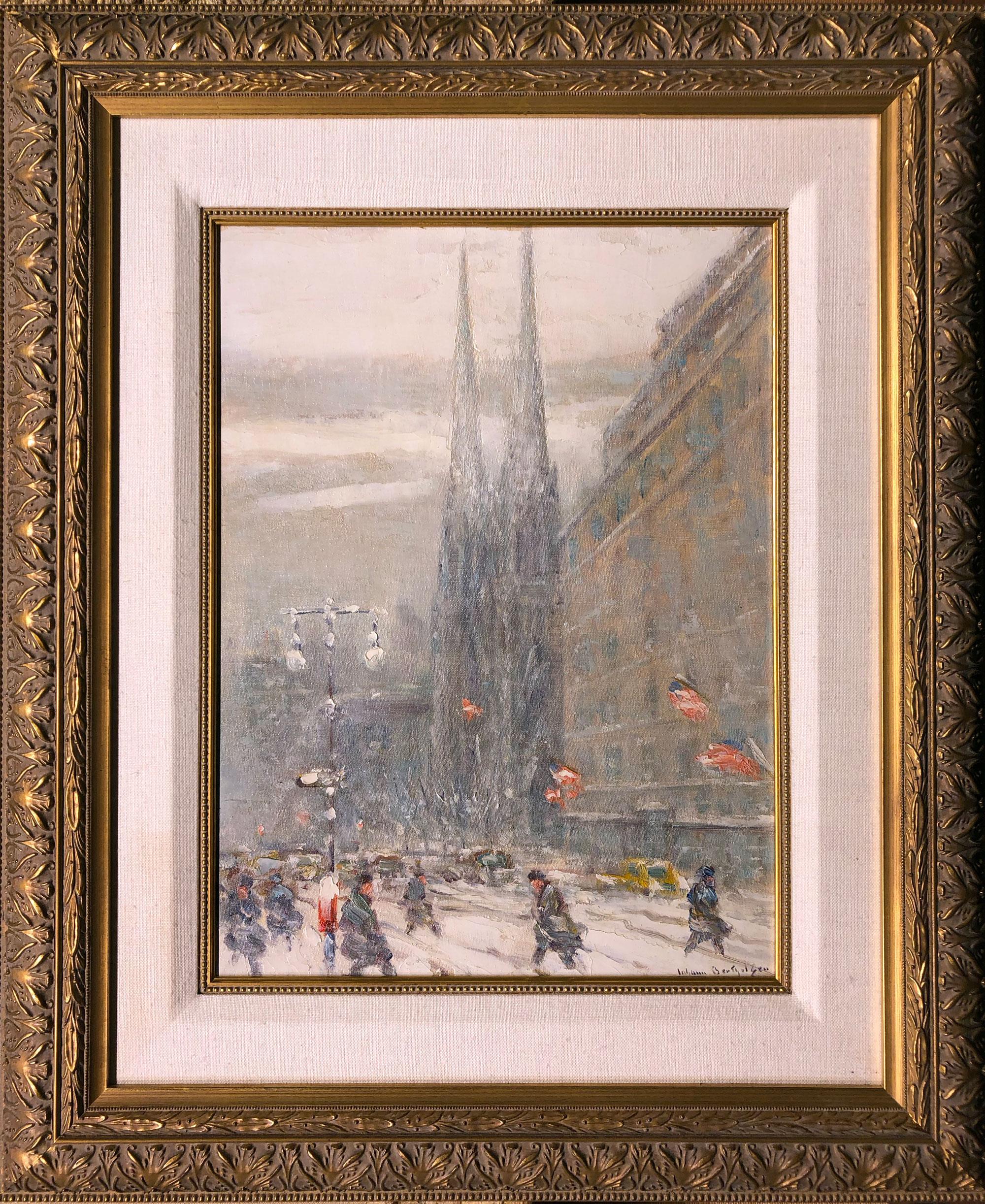 St. Patrick’s Cathedral, New York  Johann Berthelsen  American  Oil on Board For Sale 1