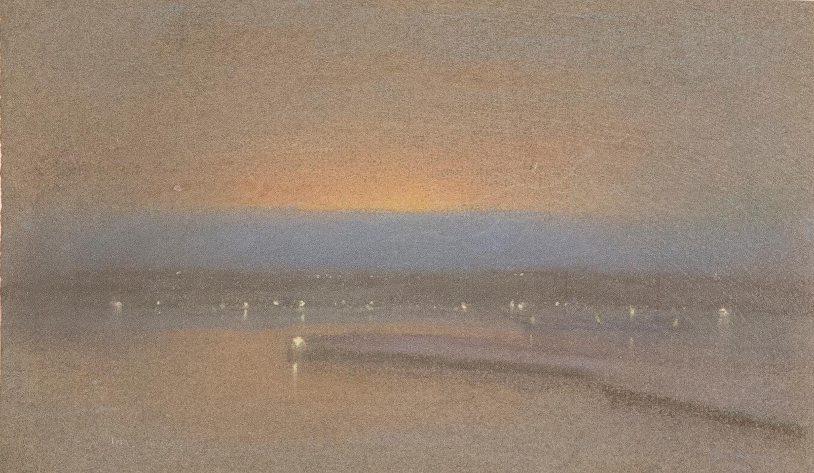 Sunset River - Tonalisme Painting par Johann Berthelsen