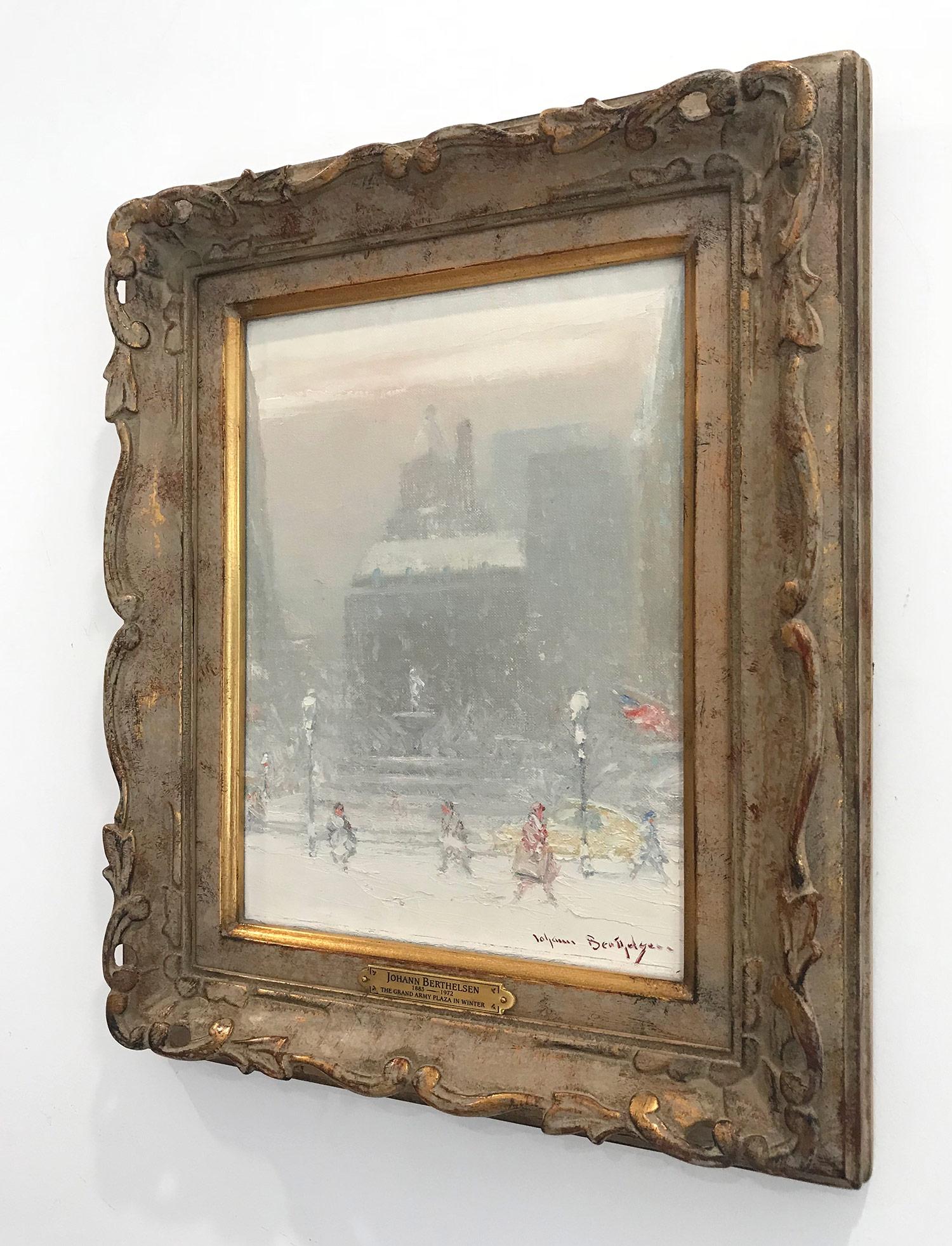 Impressionistische Winterstraßensszene, Öl auf Leinwand, „The Grand Army Plaza in Winter“ 14