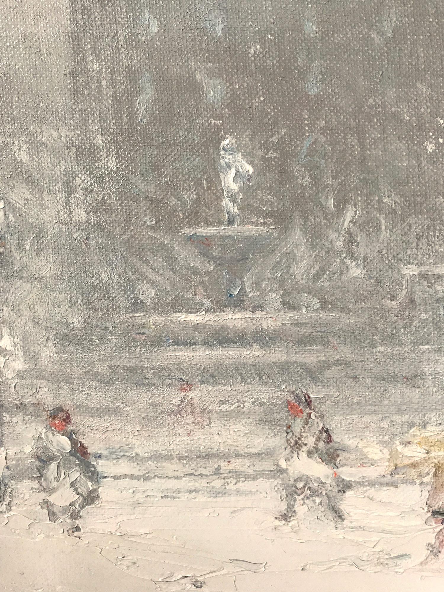 Impressionistische Winterstraßensszene, Öl auf Leinwand, „The Grand Army Plaza in Winter“ (Braun), Figurative Painting, von Johann Berthelsen