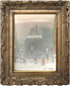 Impressionistische Winterstraßensszene, Öl auf Leinwand, „The Grand Army Plaza in Winter“