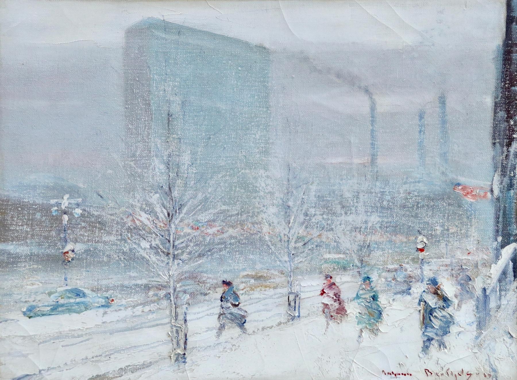 New York - Winter - Impressionist Oil, Snow Cityscape by Johann Berthelsen