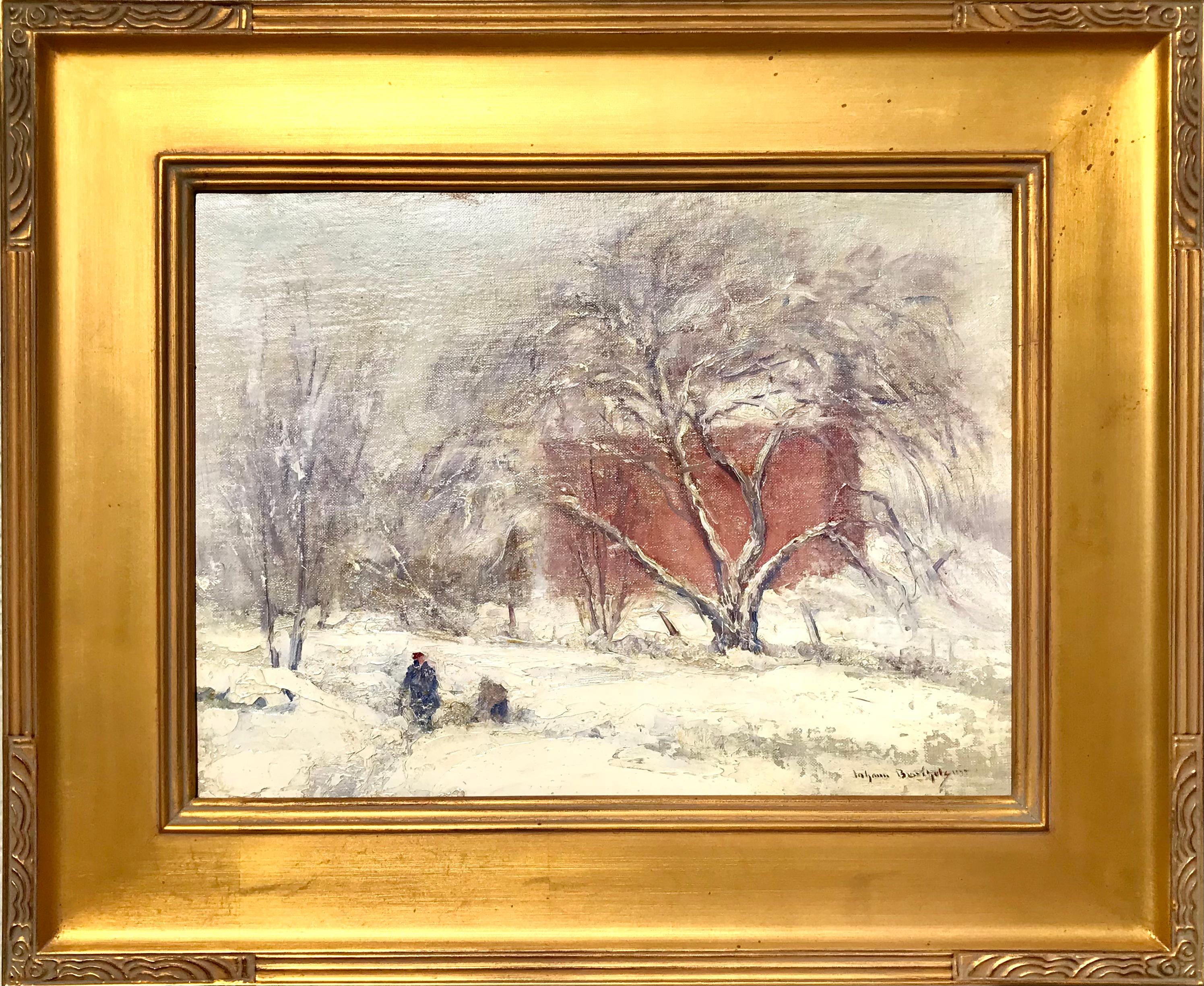 Vista dal portico dell'artista; inclusi i suoi due figli, New Milford, Connecticut - Painting di Johann Berthelsen