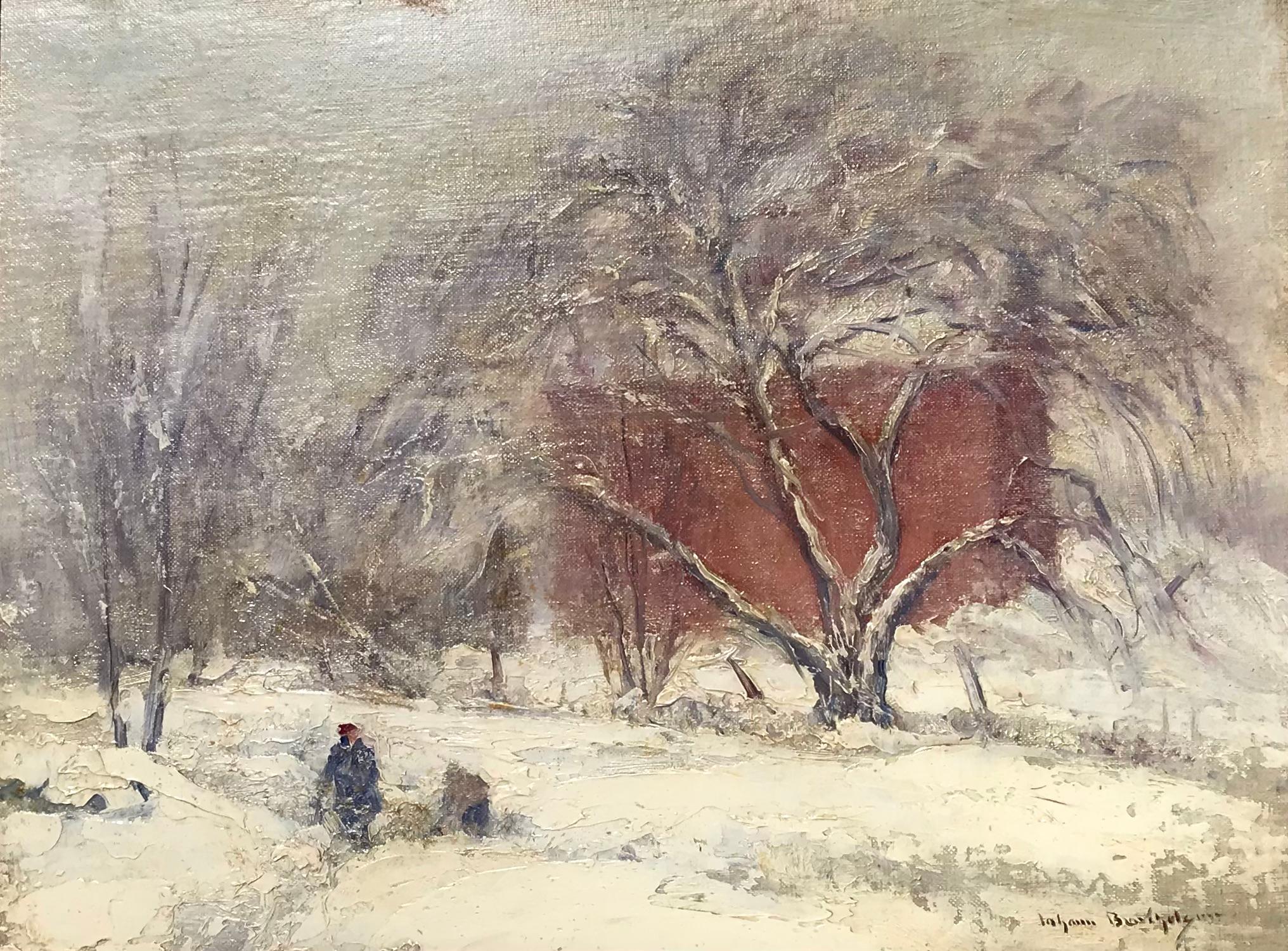 Vista dal portico dell'artista; inclusi i suoi due figli, New Milford, Connecticut - Painting Espressionista di Johann Berthelsen