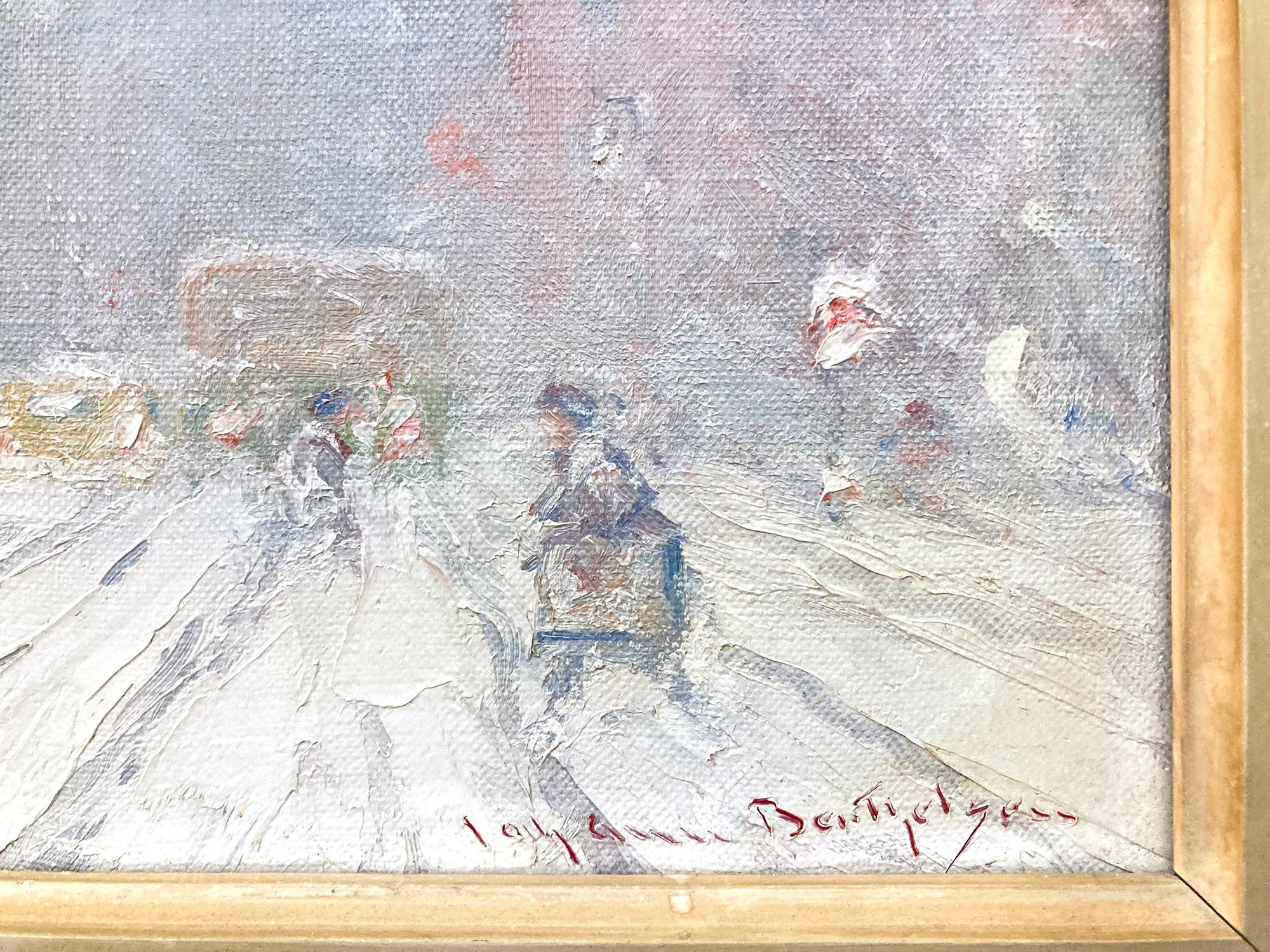 Impressionistische Winterstraßensszene, Öl auf Leinwand,Washington Square Park in Schnee im Angebot 7