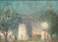 "Washington Square Park Nocturne" Peinture à l'huile impressionniste avec personnages à New York