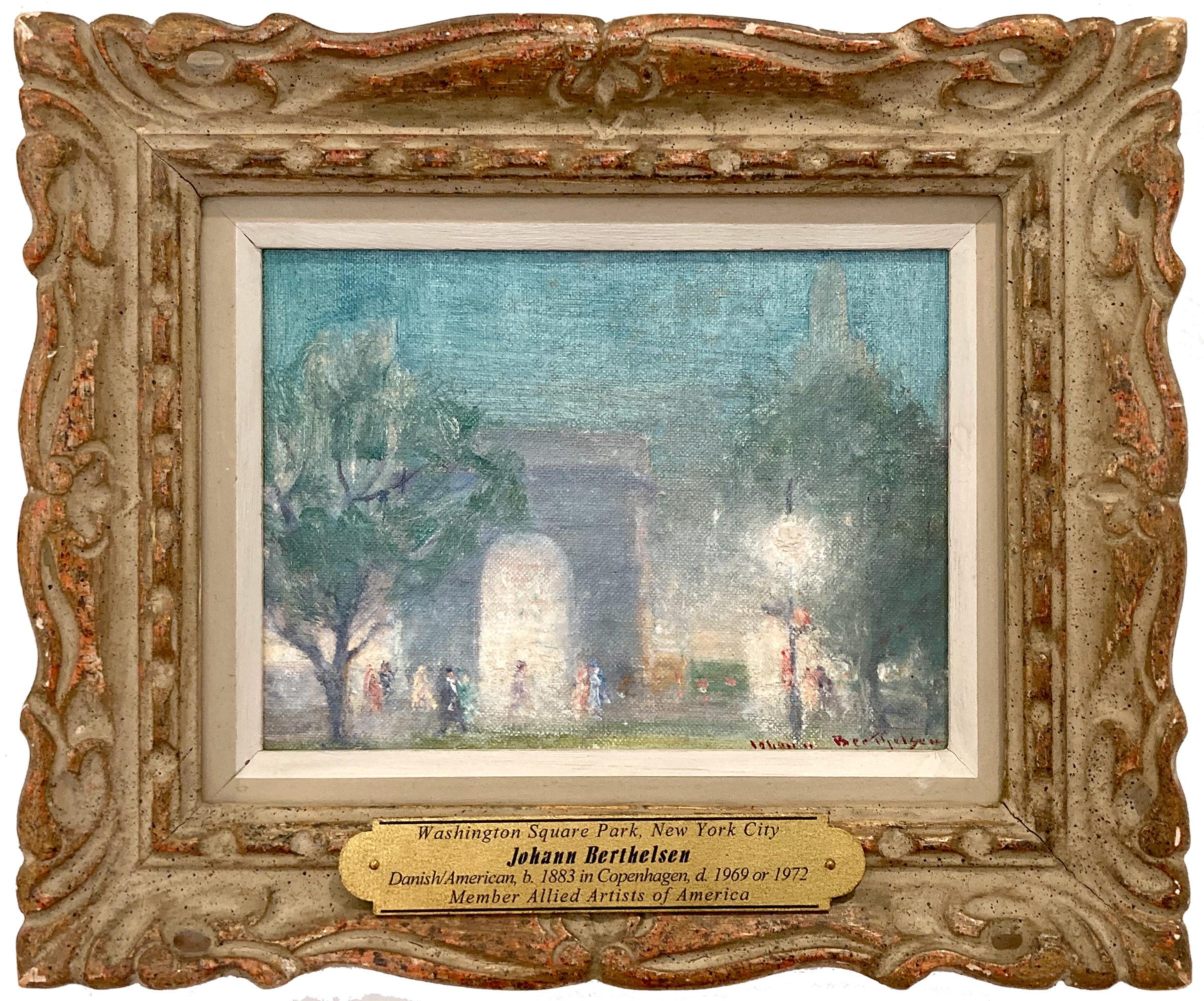 "Washington Square Park Nocturne" Impressionist Oil Painting with Figures in NYC