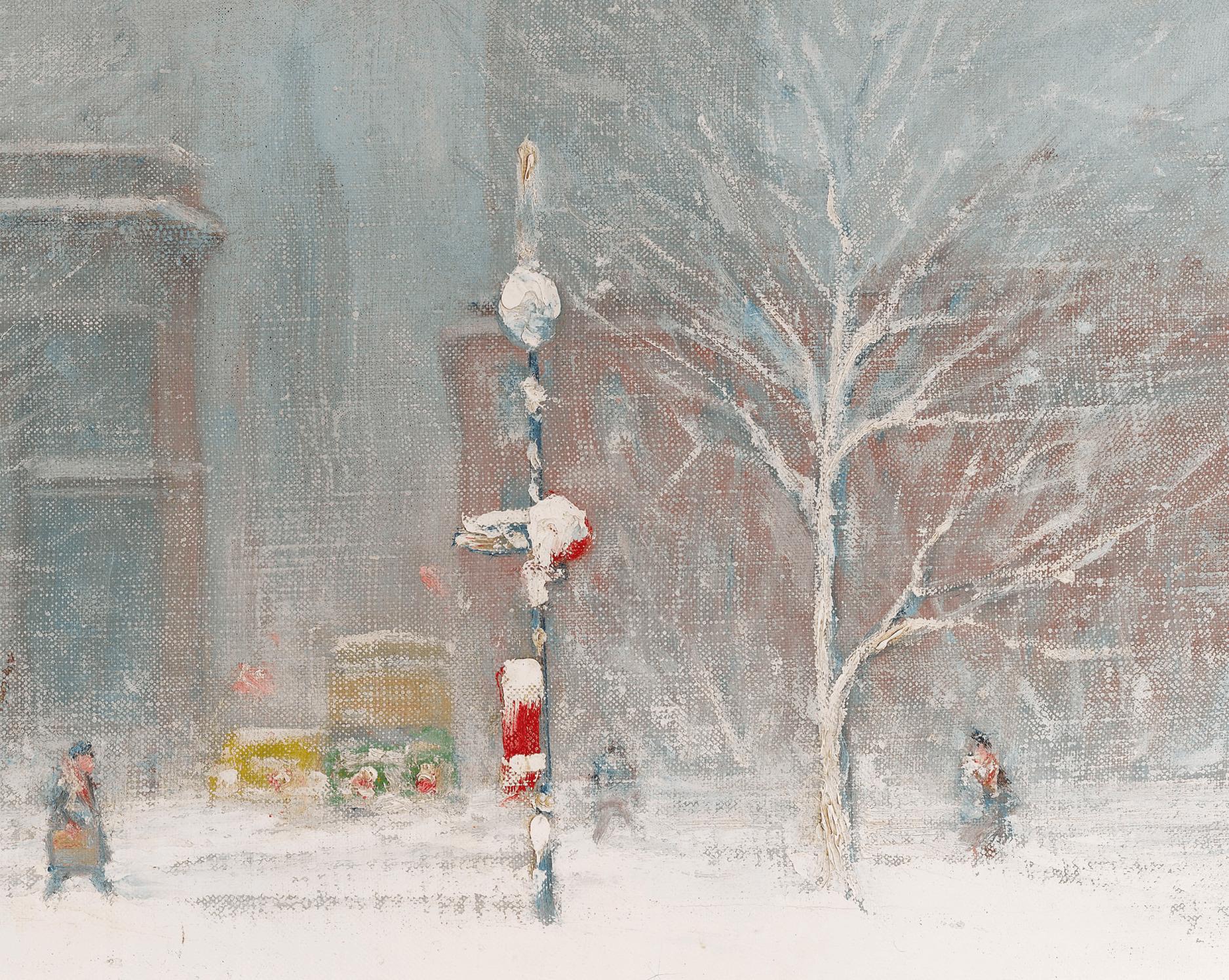 Winter in Washington Square, New York - American Impressionist Painting by Johann Berthelsen