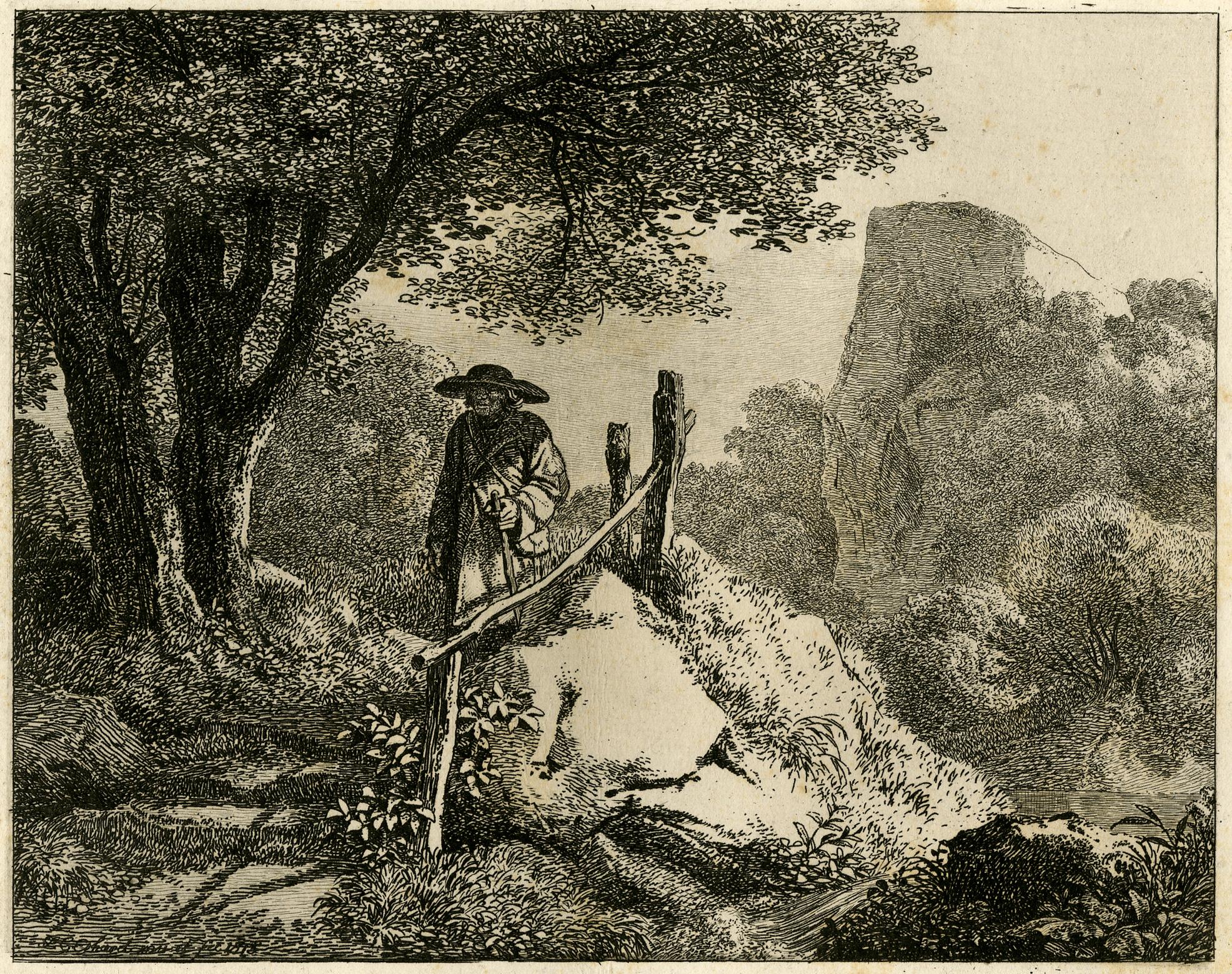 Landscape with a fenced path by Johann Christoph Erhard - Etching - 19th Century For Sale 2