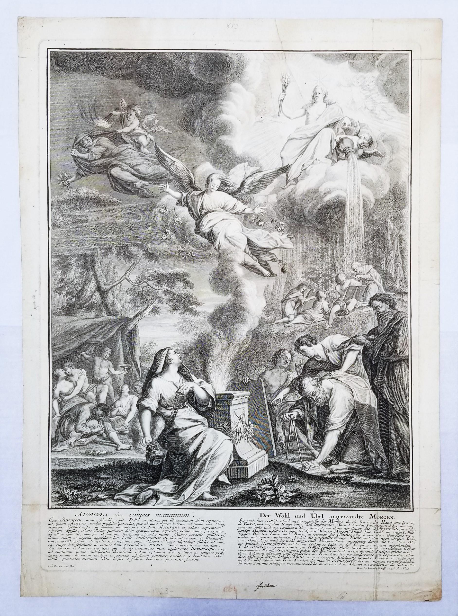 Aurora sive Tempus Matutinum; Der Wohl und Übel angewandte Morgen /// Old Master - Old Masters Print by Johann Daniel Preissler