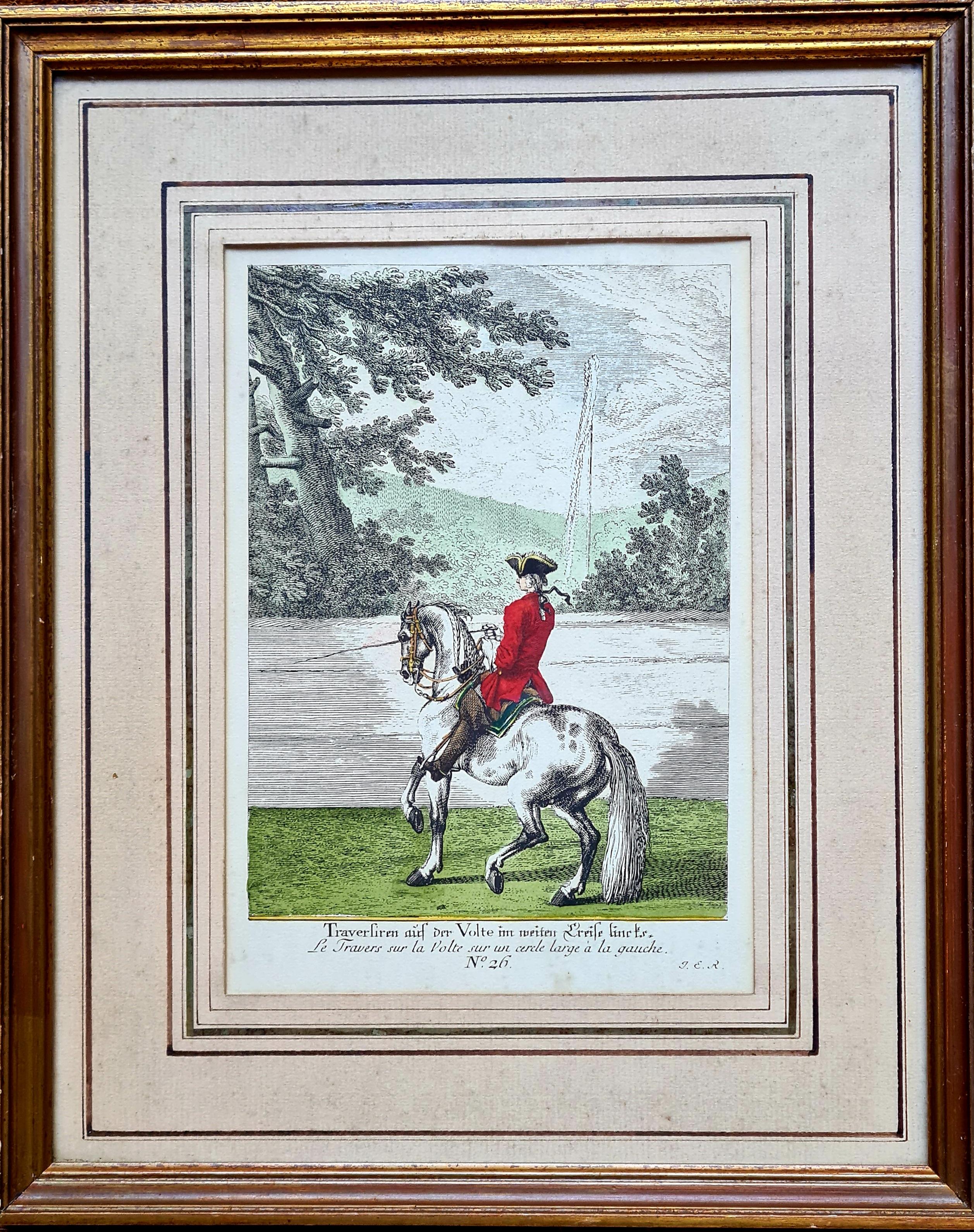 Hand Coloured 18th Century Copper engraving from "Small Riding School" No 26