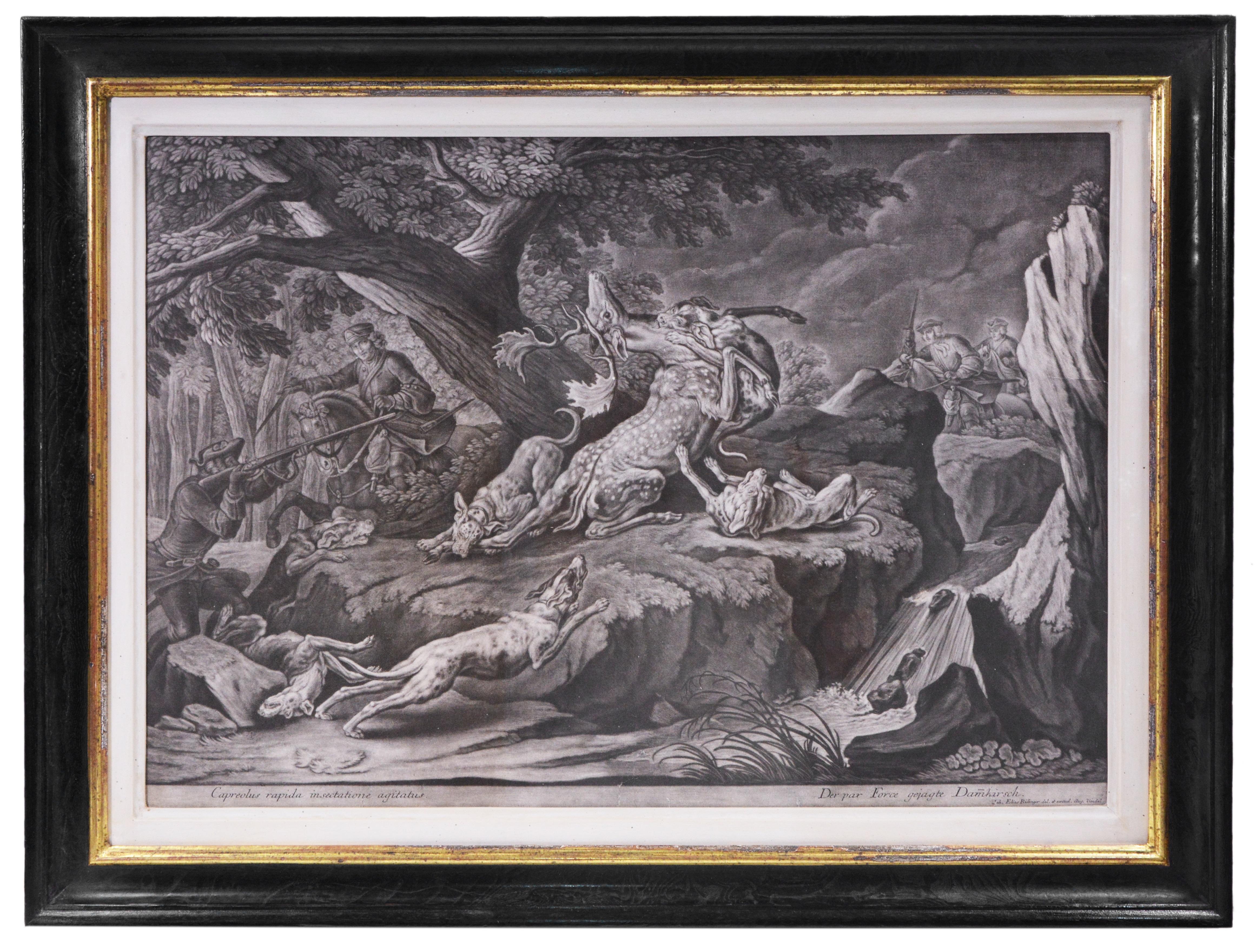Group of Three Mezzotint Hunting Plates. - Print by Johann Elias Ridinger