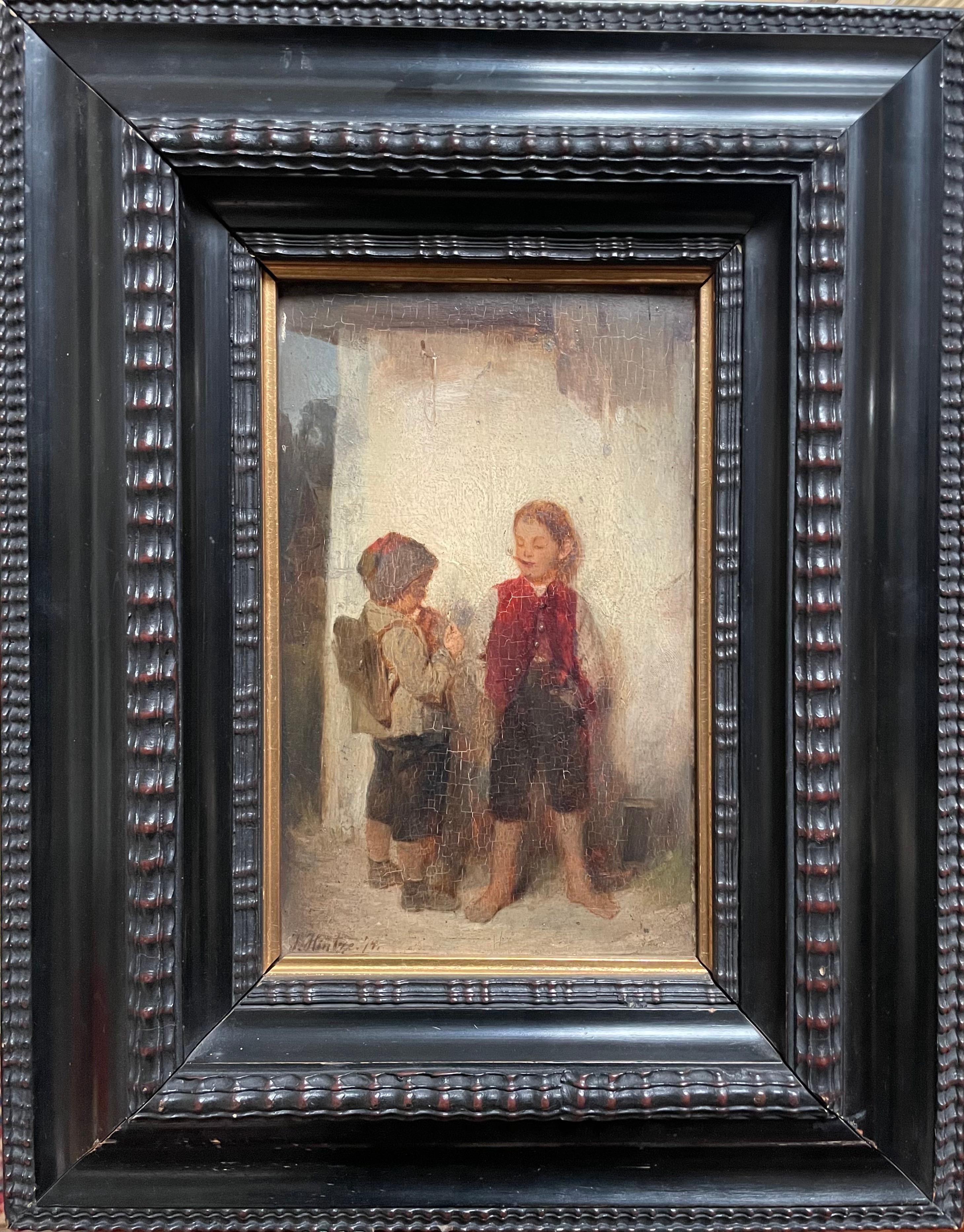 Portrait Painting di Johann Ferdinand J. HINTZE (1849-1877) - "Genere scena dei bambini"