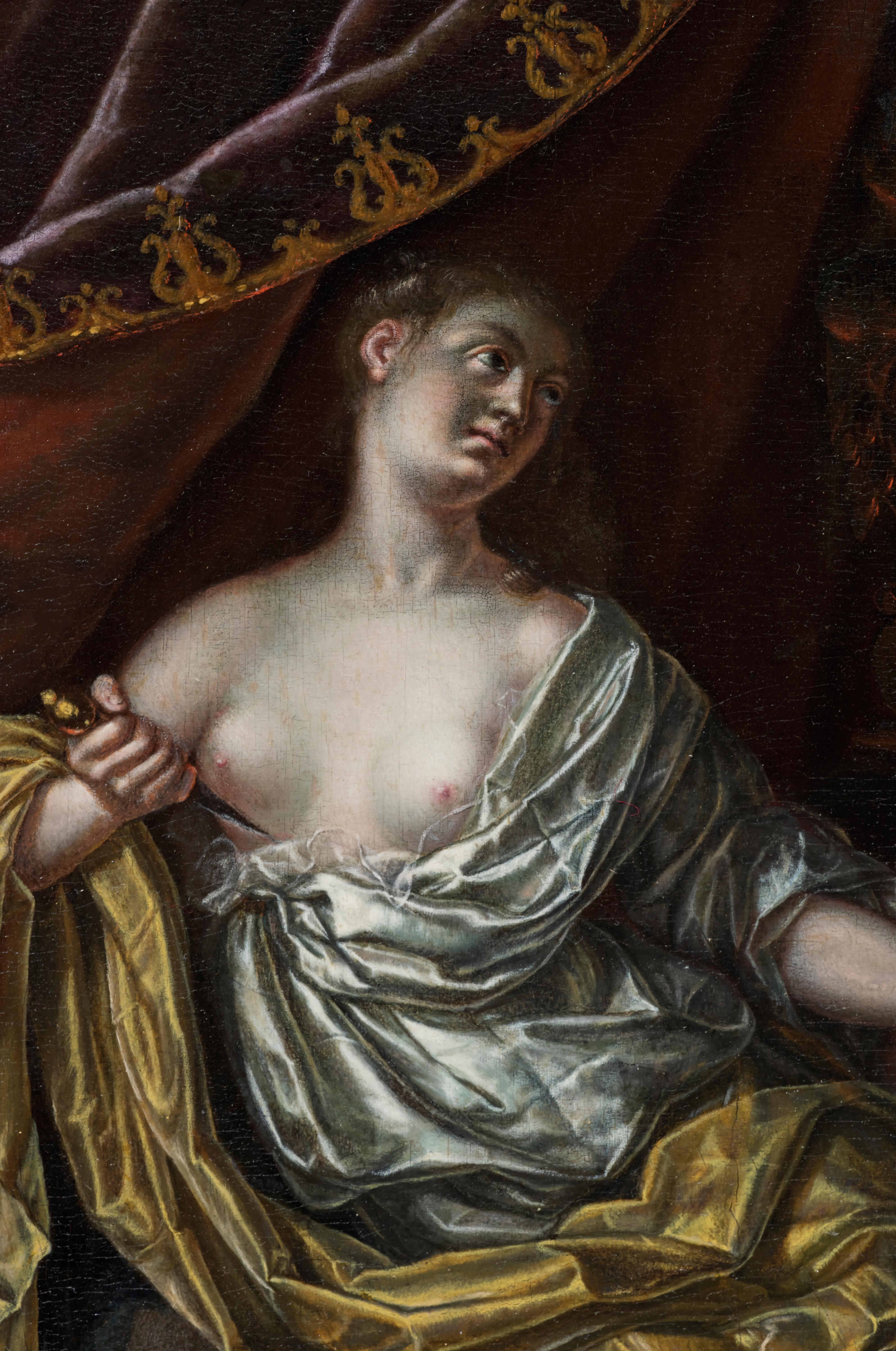 This painting of a murky sensuality by Johann Franz Meskens represents the terrible moment when Lucretia is about to kill herself. It bears witness to the persistence of the Baroque taste in the first third of the 18th century in Antwerp and in the
